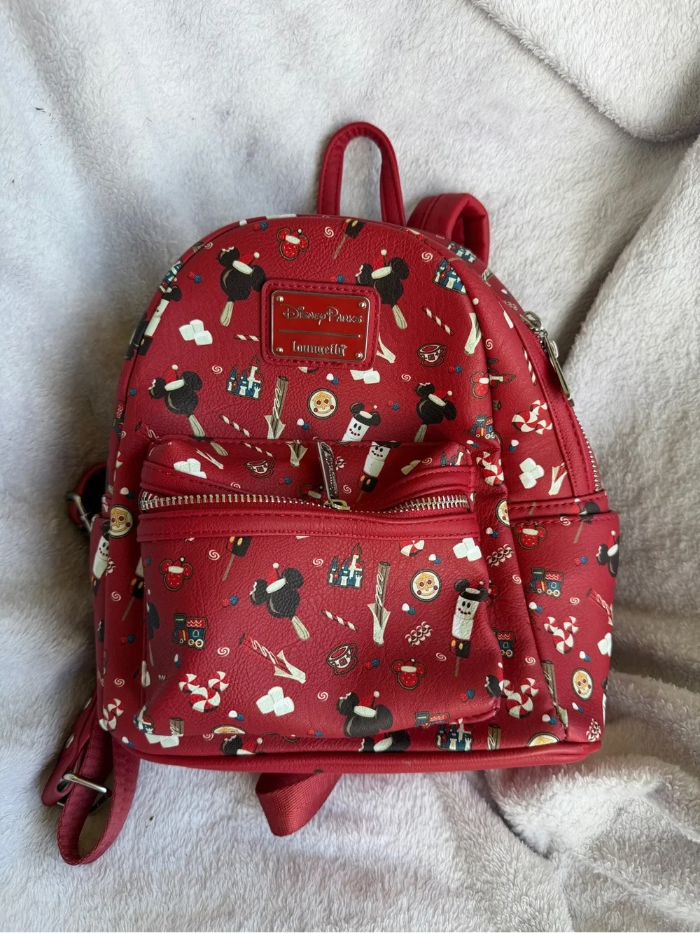 Loungefly Red Holiday Mini Backpack with Festive Character Print